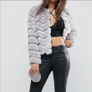 ASOS faux fur chevron gray jacket